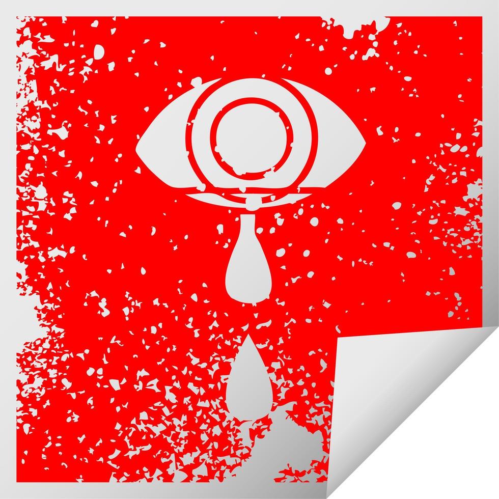 distressed square peeling sticker symbol crying eye vector