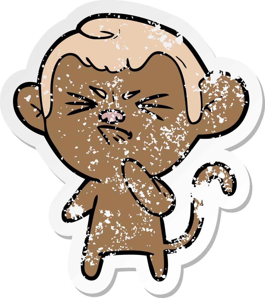 distressed sticker of a cartoon angry monkey vector