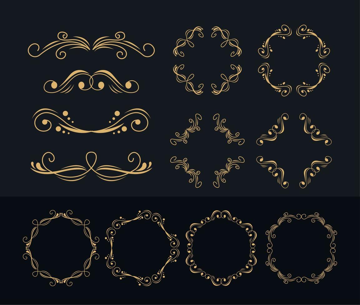 twelve vintage golden frames vector