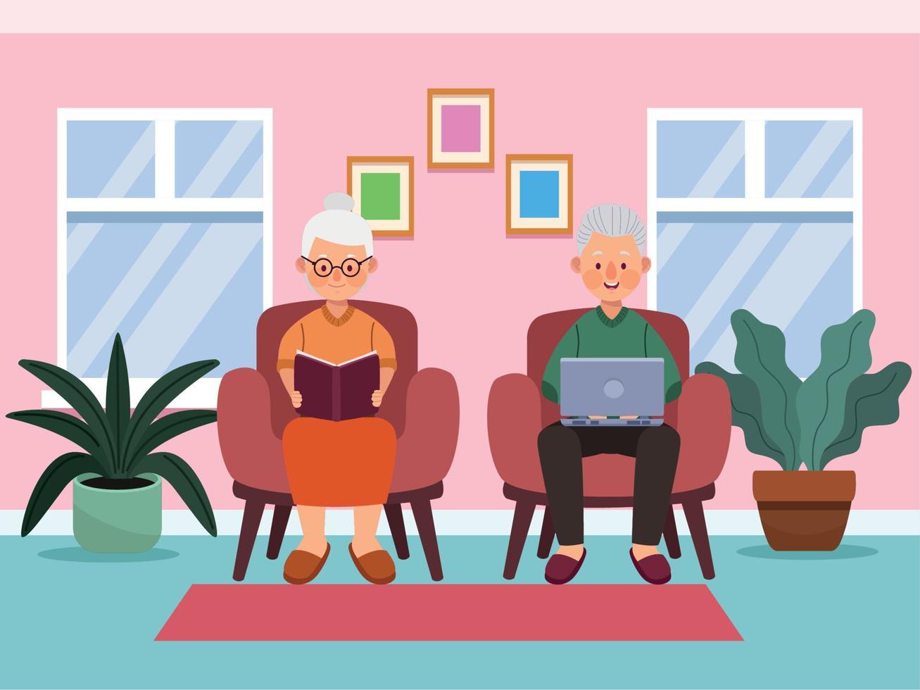 elderly couple in livingroom vector