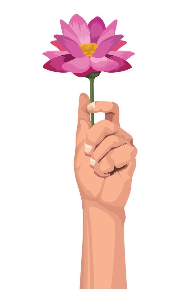 mano con flor de loto vector