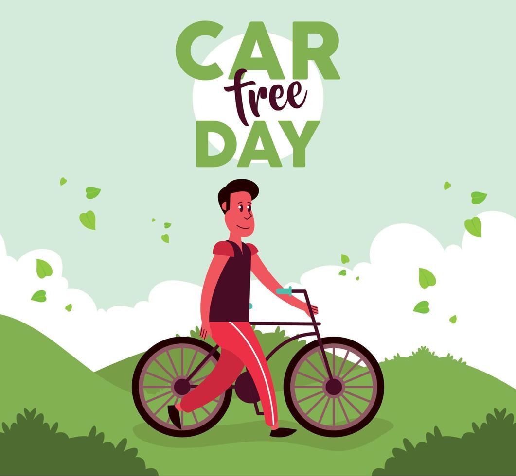 car free day man in bicycle vector