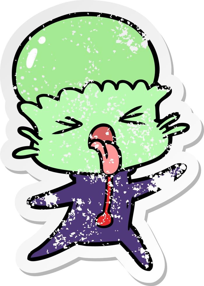 distressed sticker of a weird cartoon alien vector