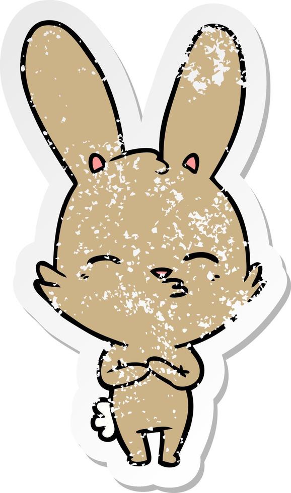 distressed sticker of a curious bunny cartoon vector