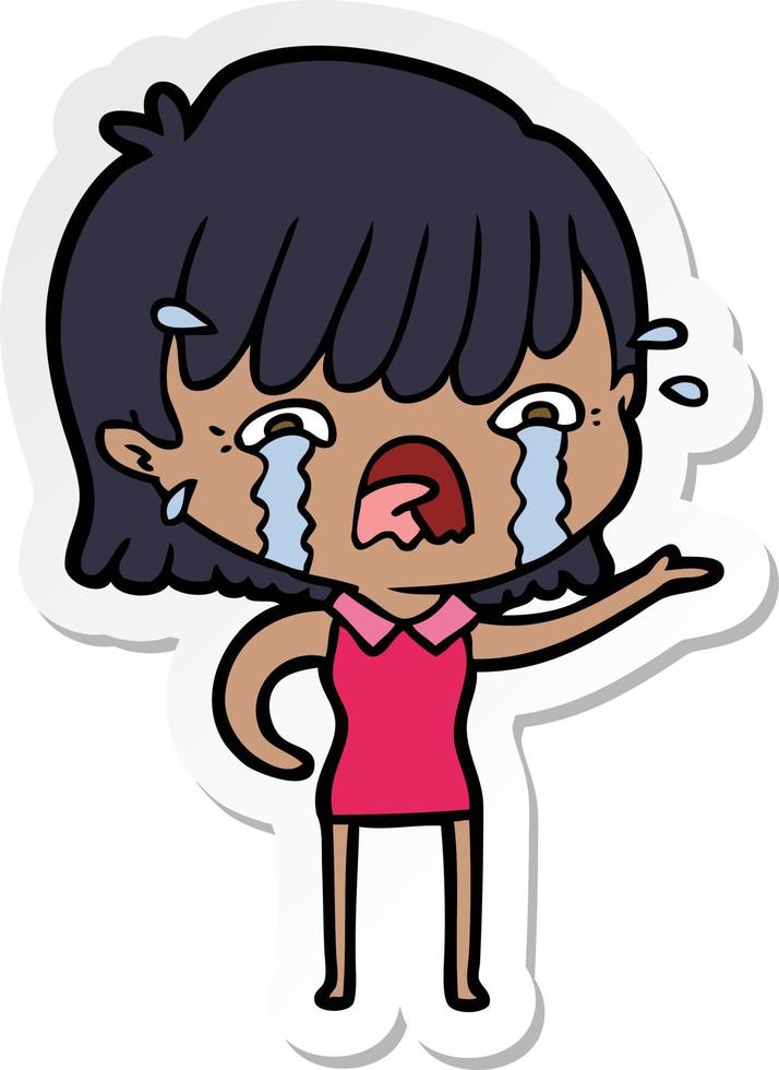 sticker of a cartoon girl crying vector