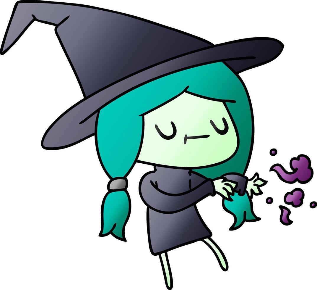 gradient cartoon of cute kawaii witch vector