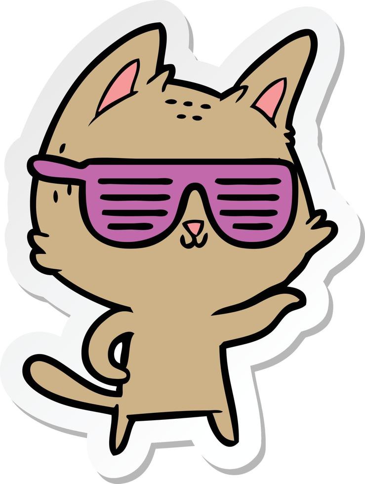 sticker of a cartoon cat wearing cool glasses vector