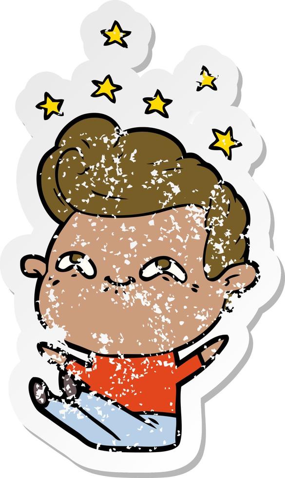 distressed sticker of a cartoon excited man vector