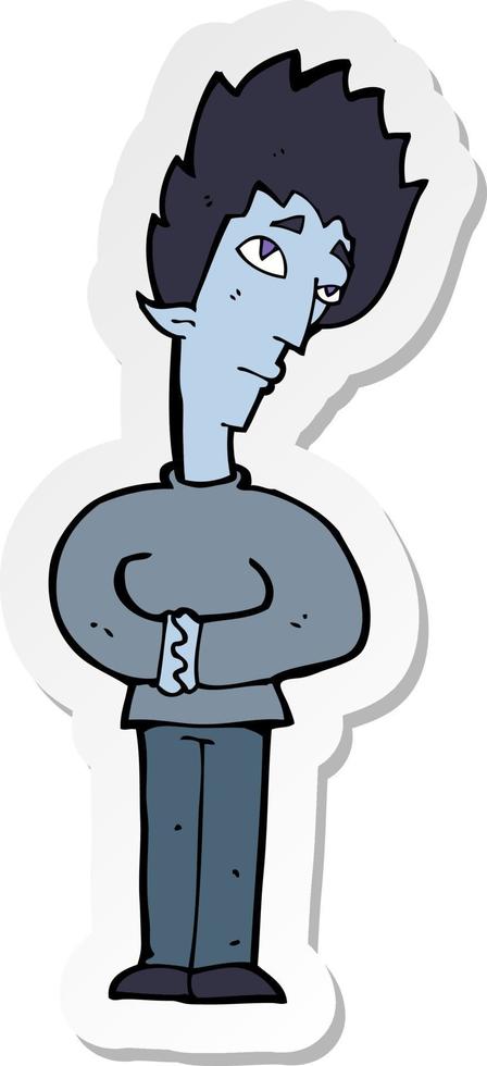sticker of a cartoon curious vampire vector