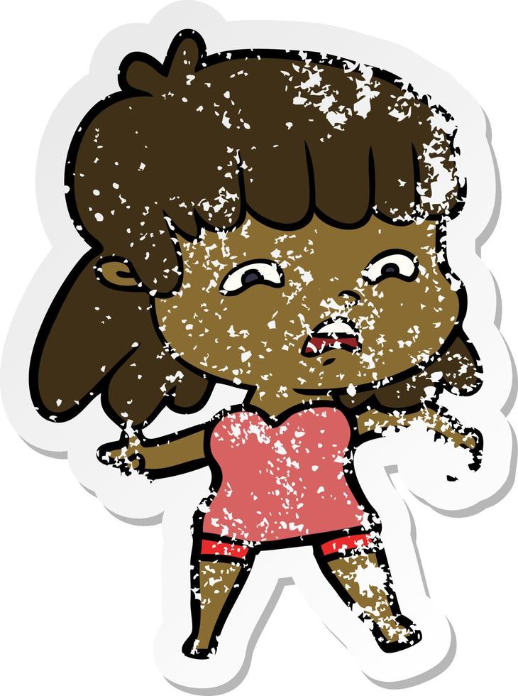 distressed sticker of a cartoon worried woman vector