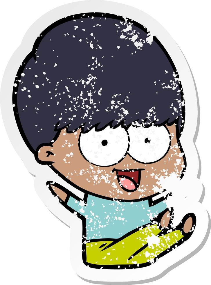 distressed sticker of a happy cartoon boy vector
