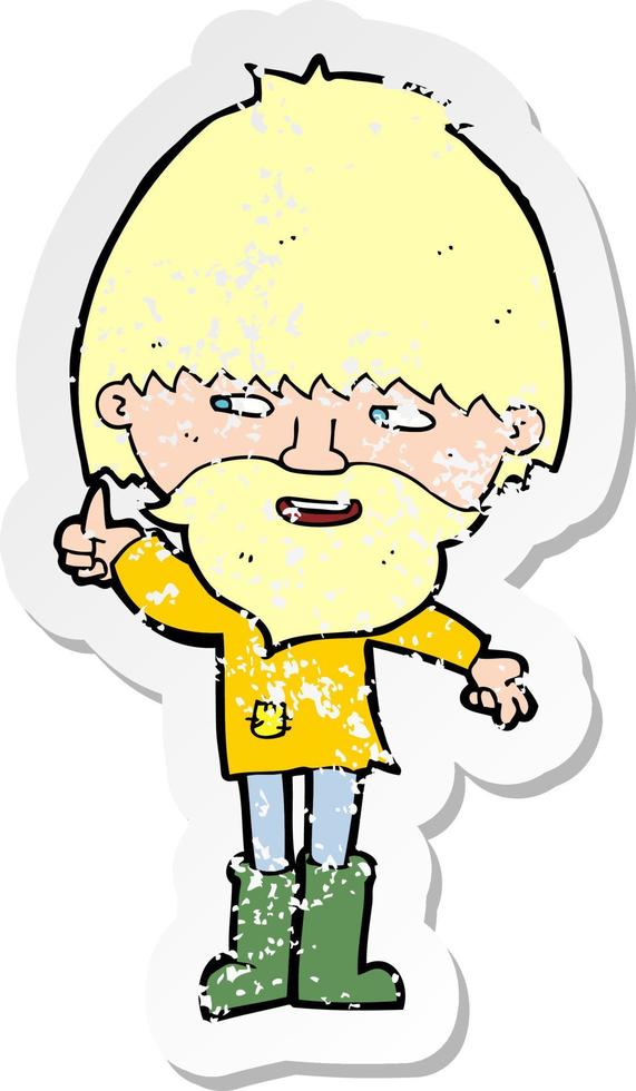 retro distressed sticker of a cartoon hippie man in wellington boots vector