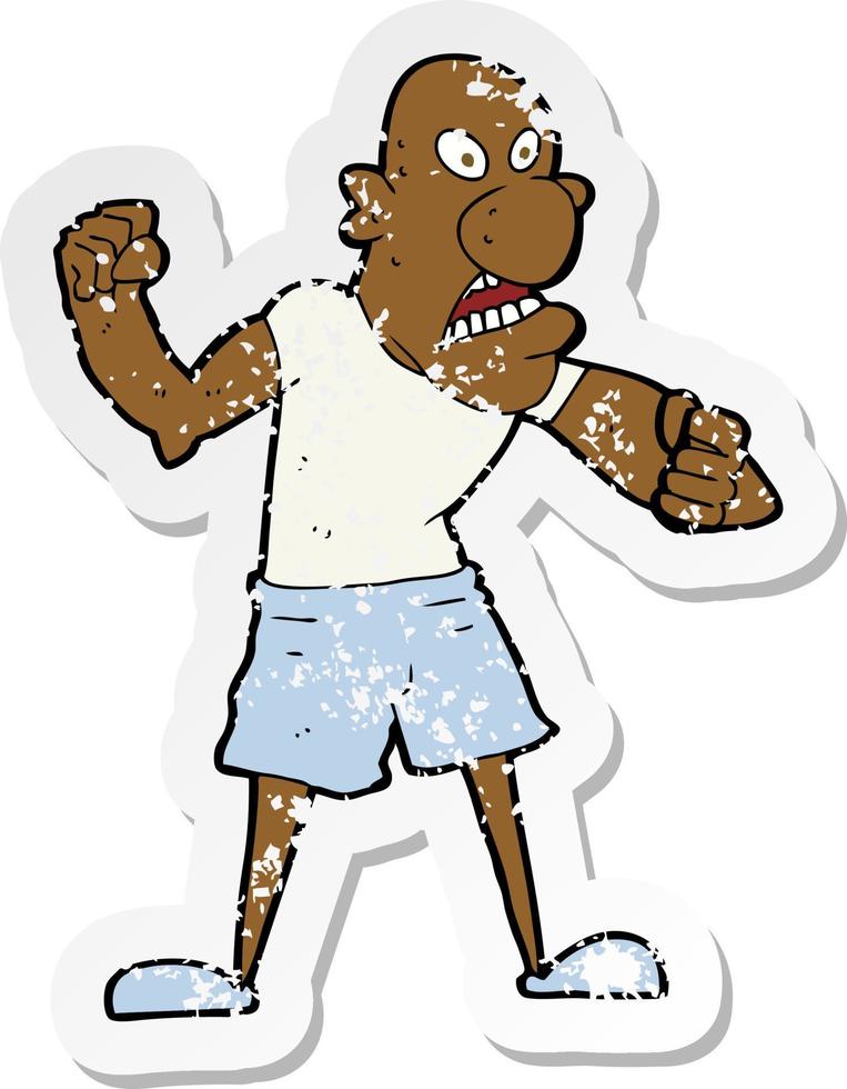 retro distressed sticker of a cartoon violent man vector