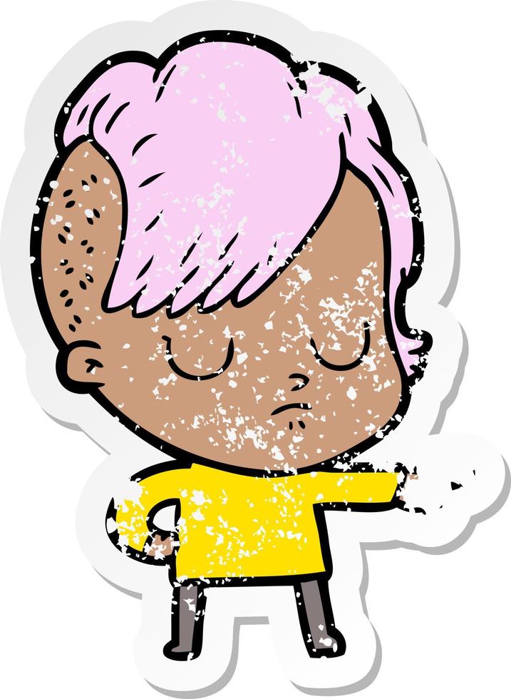 distressed sticker of a cartoon woman vector