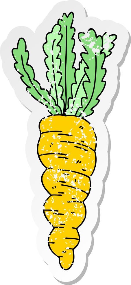 distressed sticker of a quirky hand drawn cartoon carrot vector