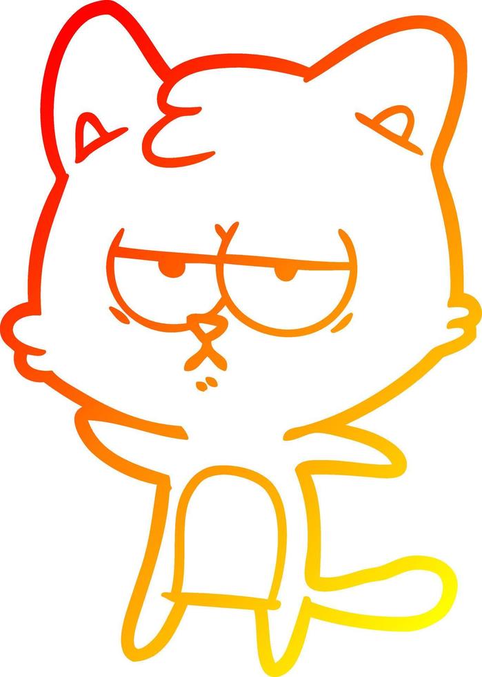 warm gradient line drawing bored cartoon cat vector