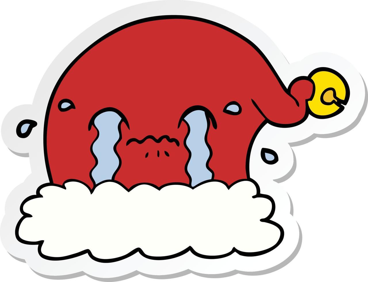 sticker of a cartoon christmas santa hat crying vector