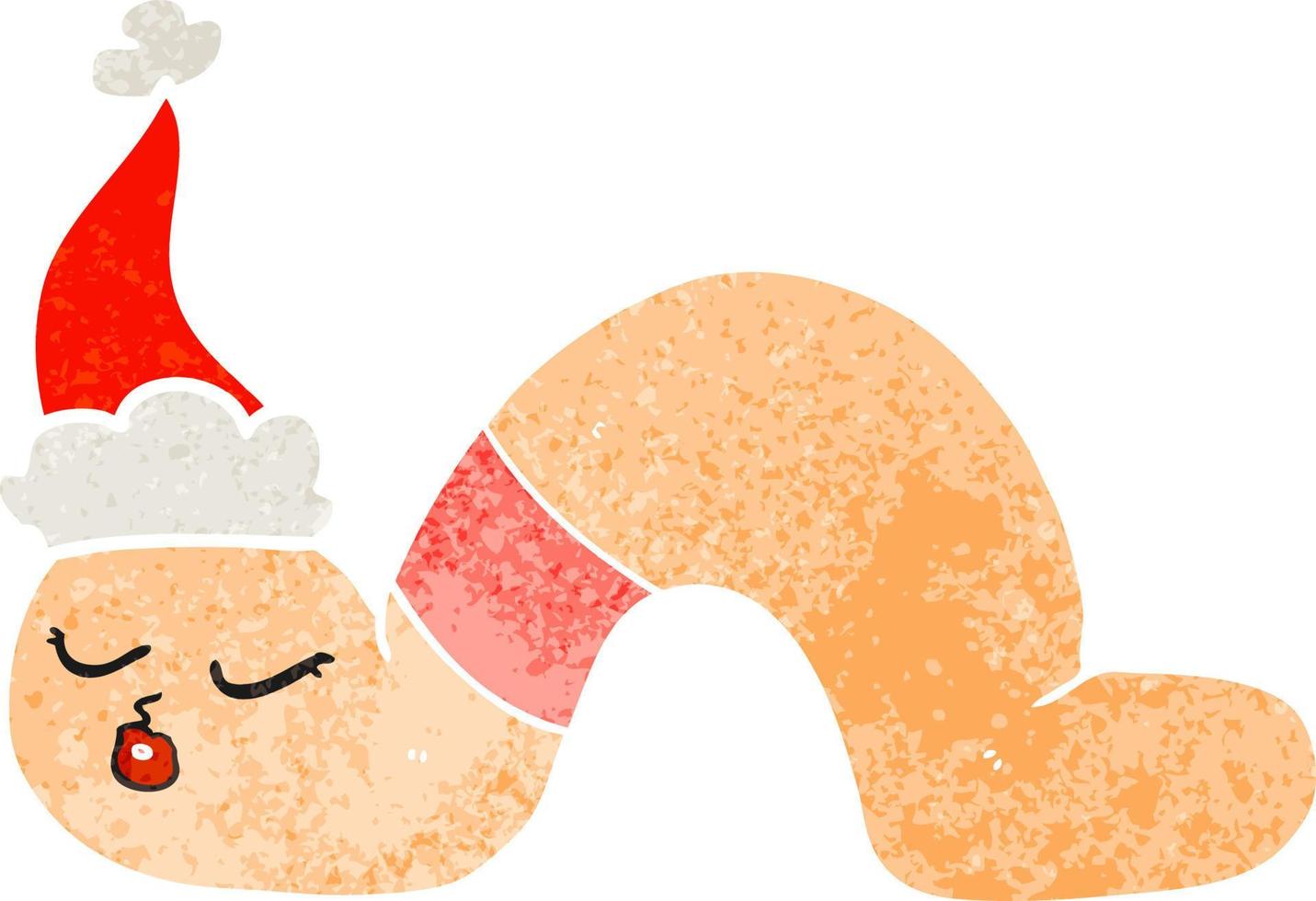 retro cartoon of a worm wearing santa hat vector