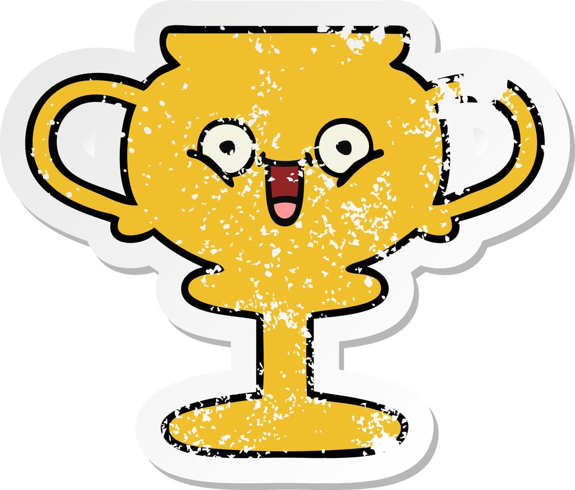 distressed sticker of a cute cartoon trophy vector