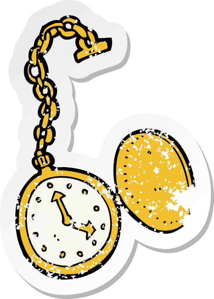 retro distressed sticker of a cartoon old watch vector