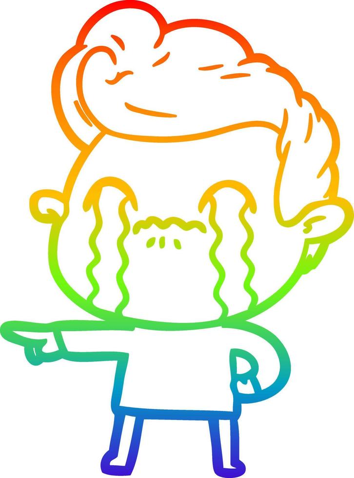 rainbow gradient line drawing cartoon man crying vector