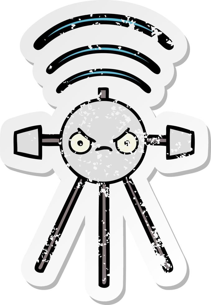 distressed sticker of a cute cartoon satellite vector