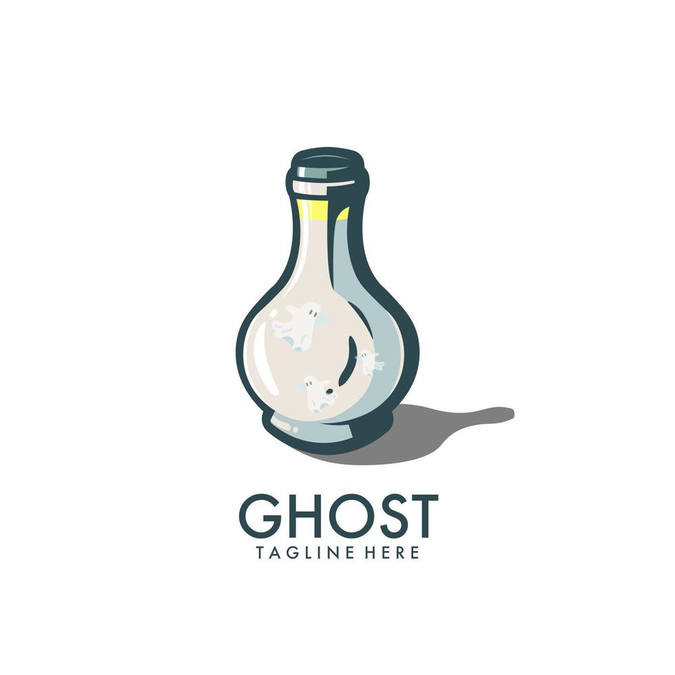 Ghost in Bottle Logo Design Illustration Vector