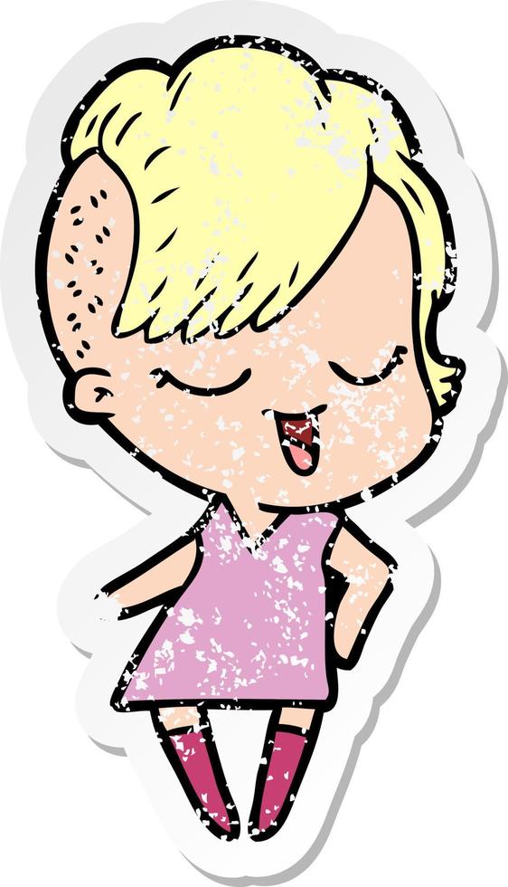 distressed sticker of a happy cartoon girl vector