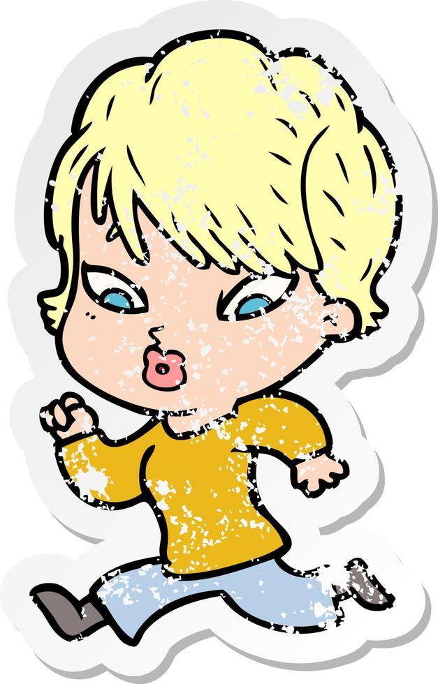 distressed sticker of a cartoon woman vector