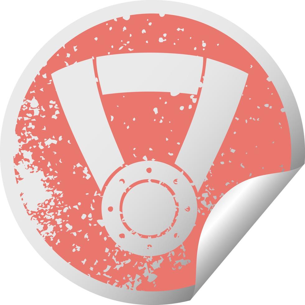 distressed circular peeling sticker symbol gold medal vector