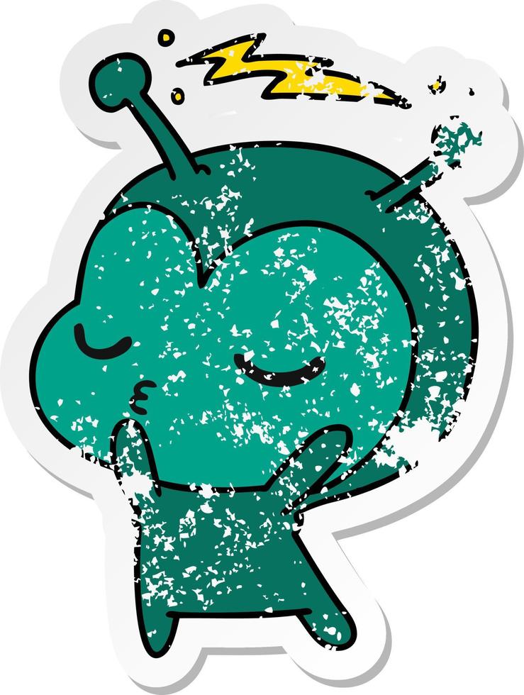 distressed sticker cartoon of a cute kawaii alien vector