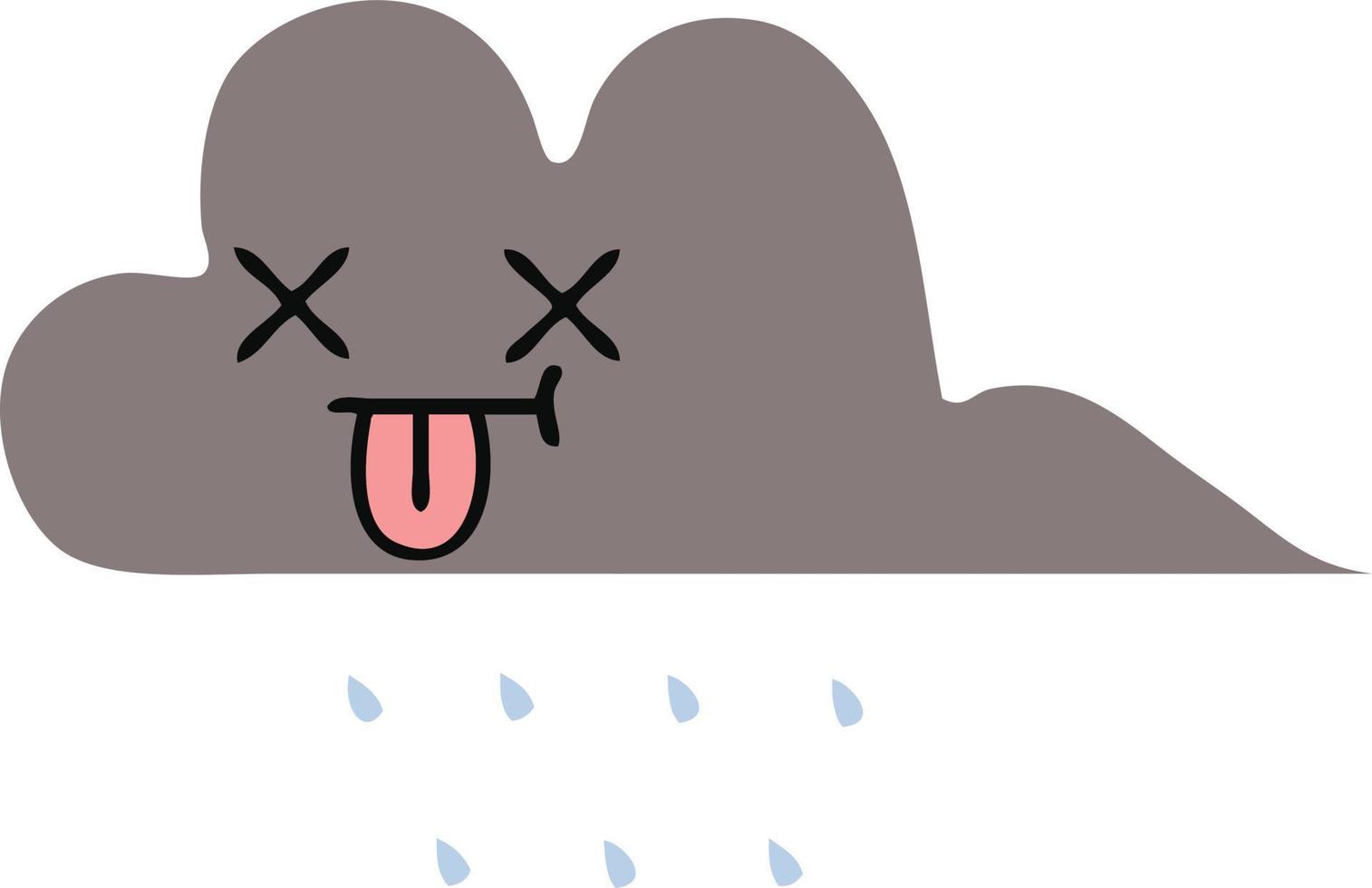 flat color retro cartoon storm rain cloud vector