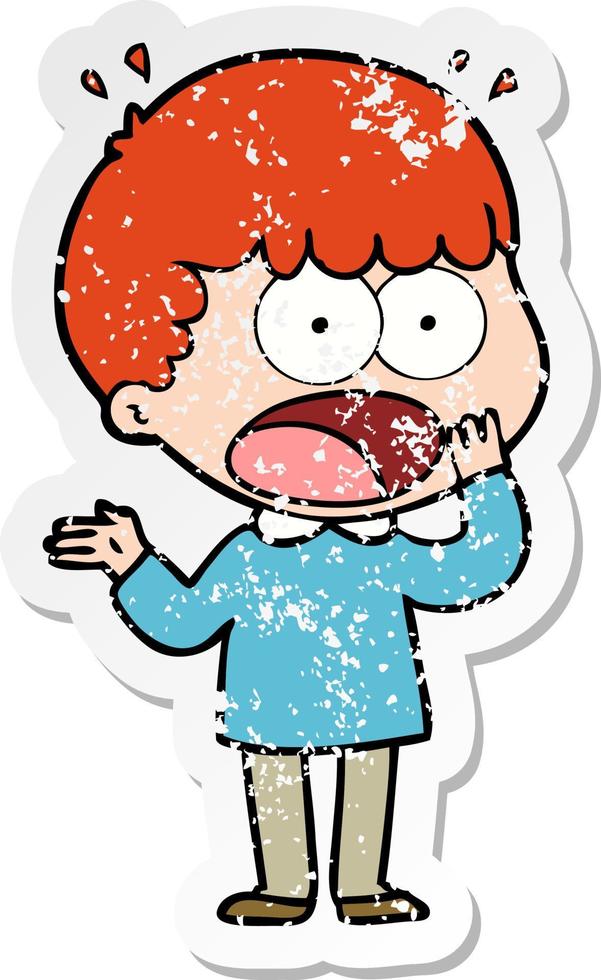 distressed sticker of a cartoon shocked man gasping vector