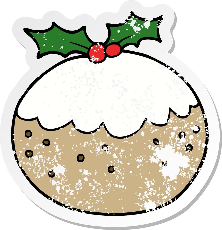 distressed sticker of a cartoon christmas pudding vector