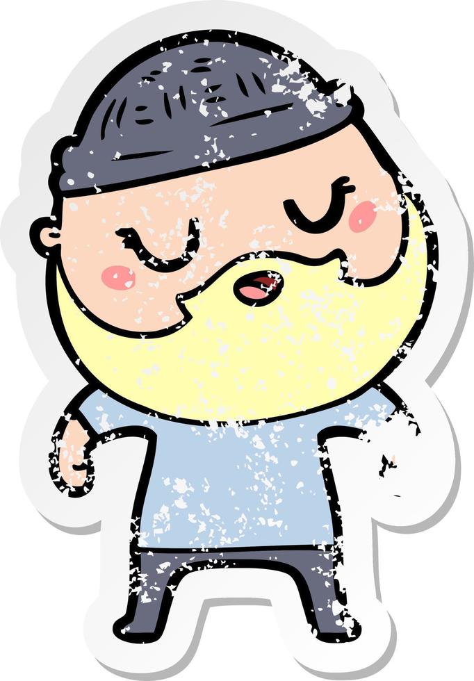 distressed sticker of a cute cartoon man with beard vector