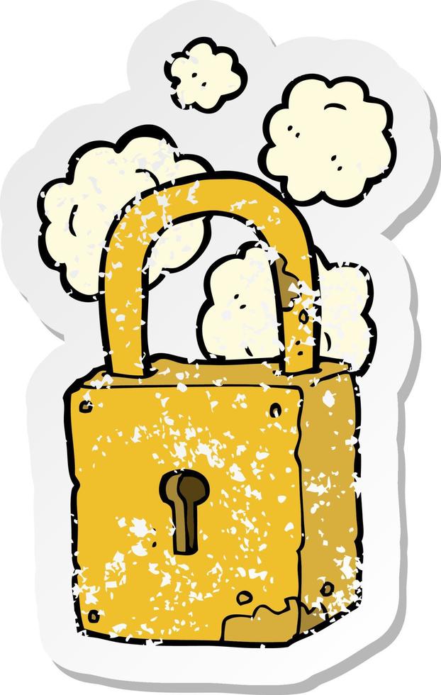 retro distressed sticker of a cartoon rusty lock vector