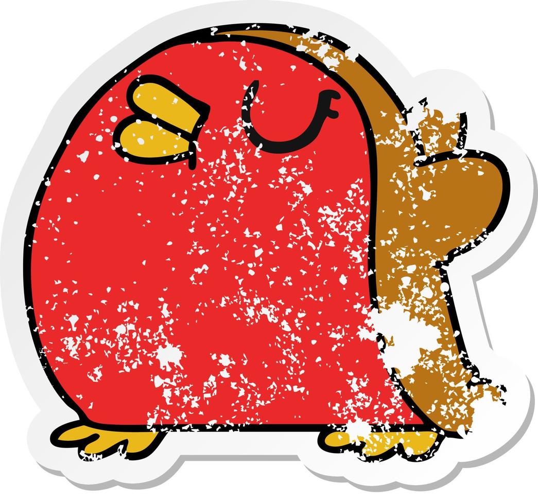 distressed sticker cartoon cute kawaii red robin vector