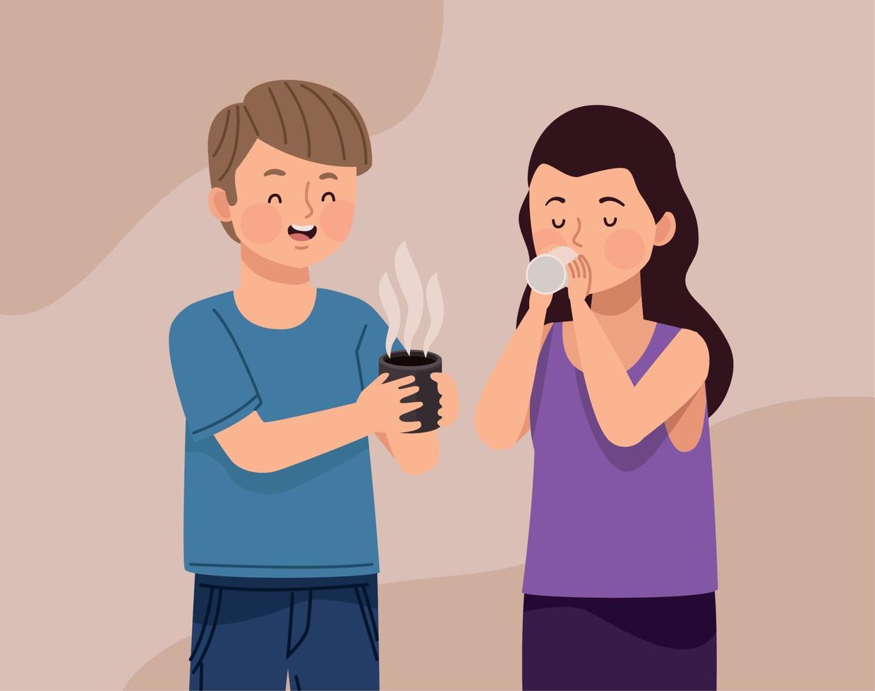 friends couple drinking coffee vector