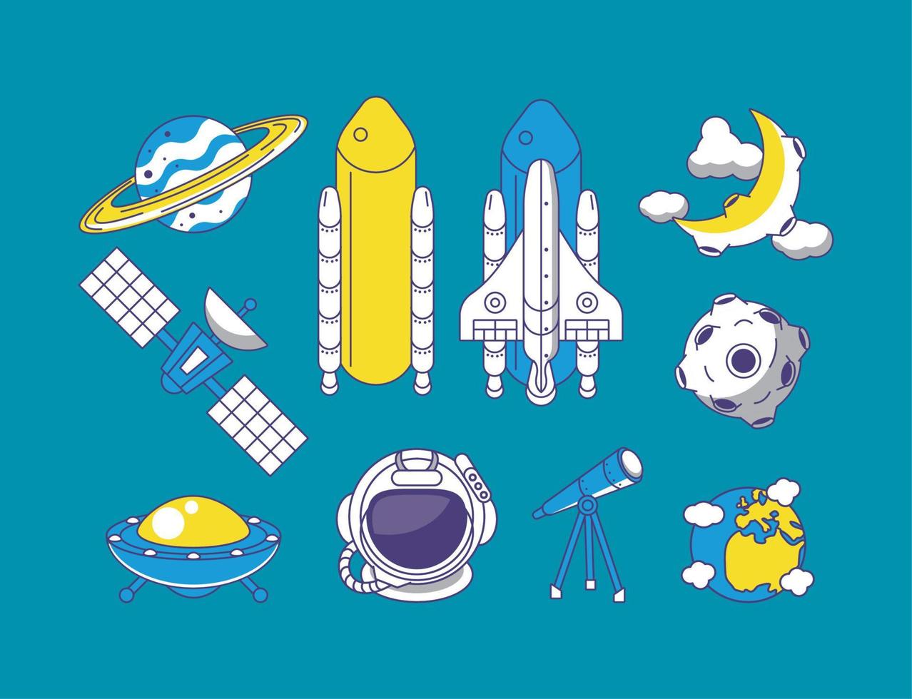 diez iconos del espacio exterior vector