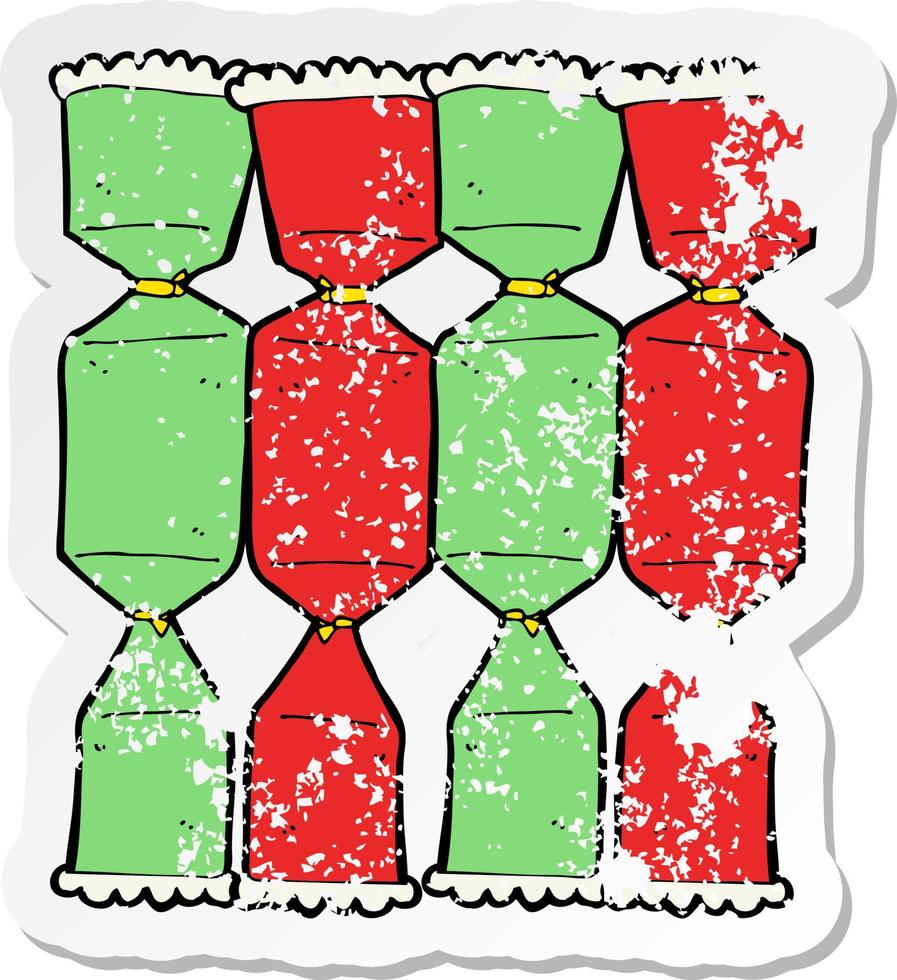 retro distressed sticker of a cartoon christmas cracker vector