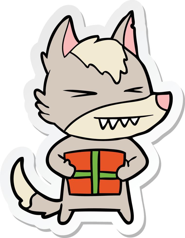 sticker of a angry christmas wolf cartoon vector