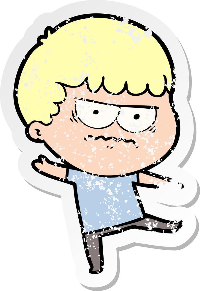 distressed sticker of a cartoon annoyed man vector