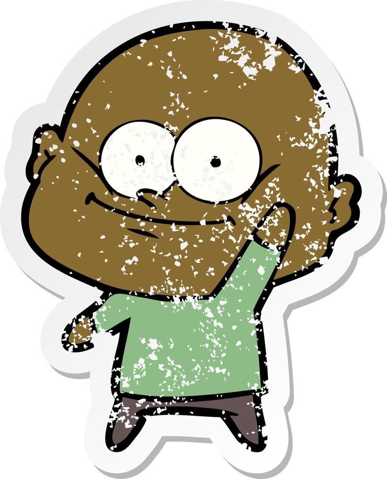 distressed sticker of a cartoon bald man staring vector