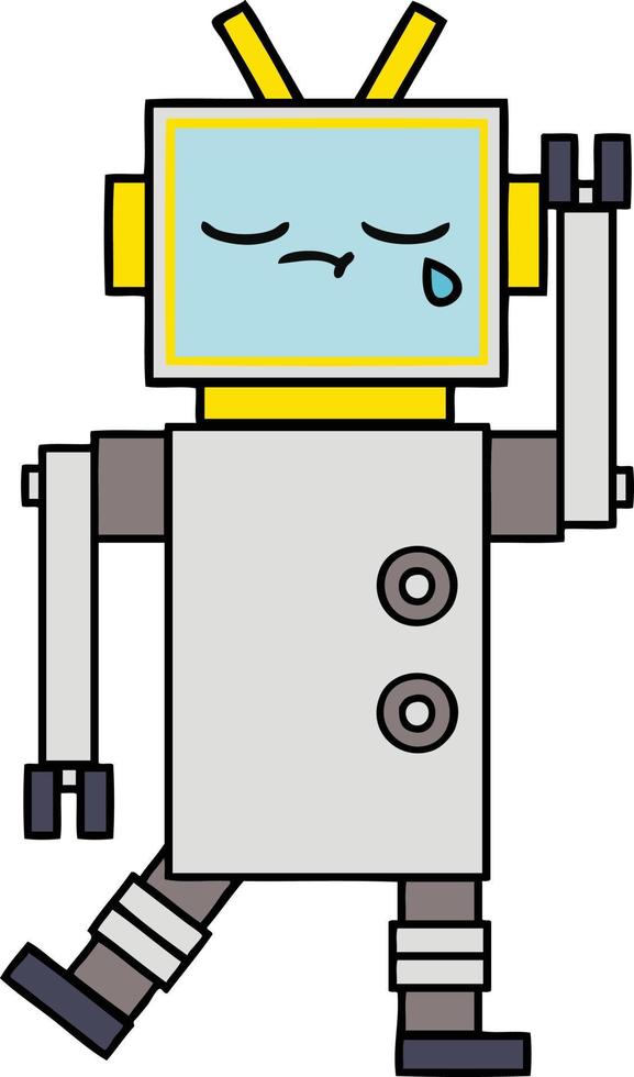 lindo robot llorando de dibujos animados vector