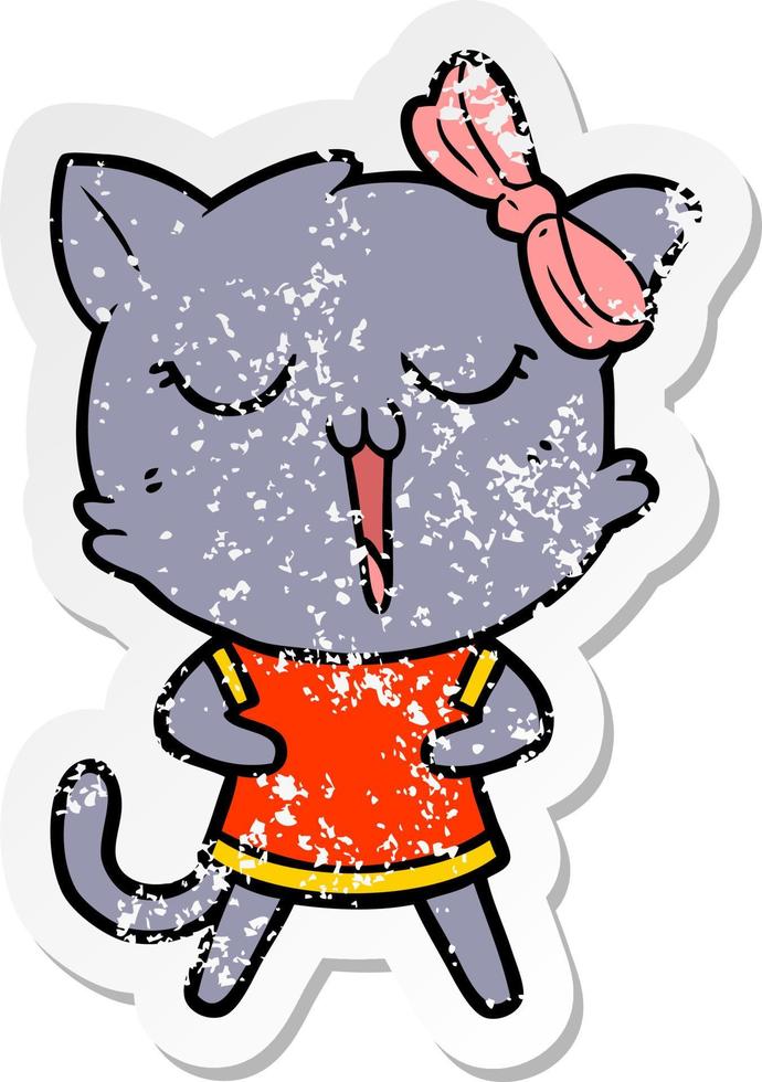 distressed sticker of a cartoon cat vector