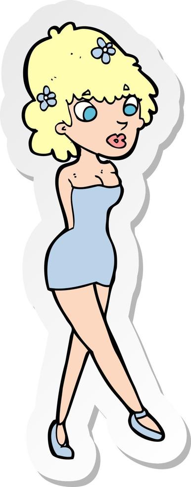 pegatina de una mujer de dibujos animados posando vestida vector