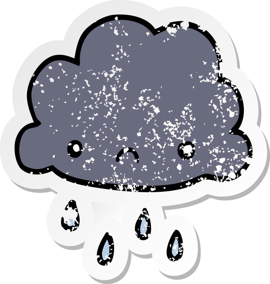 distressed sticker of a cartoon storm cloud vector