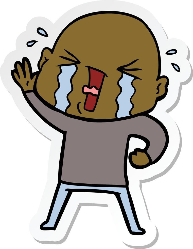 sticker of a cartoon crying bald man vector