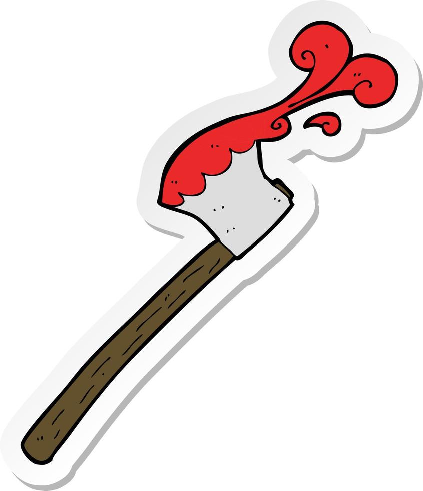 sticker of a cartoon bloody axe vector