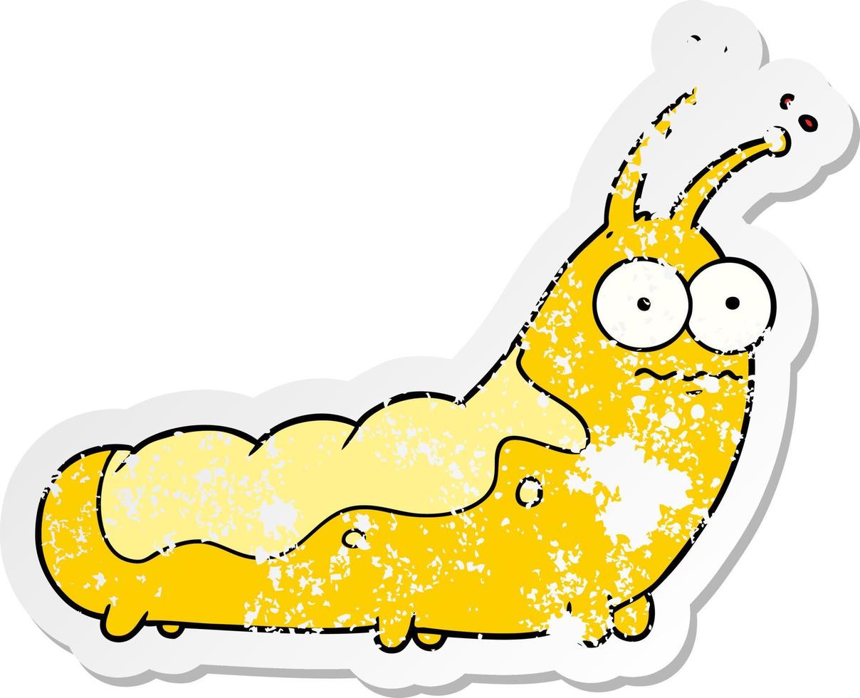 distressed sticker of a funny cartoon caterpillar vector